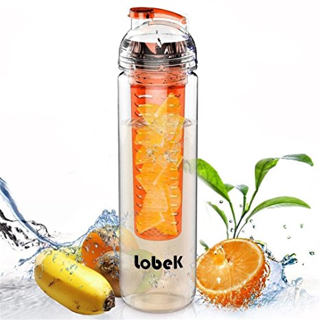 Lobek Water Bottle Tritan Fruit Infuser BPA-Free 800ml 27oz, Orange