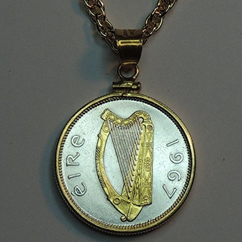 Gorgeous  2-Toned Gold & Silver Irish Harp - coin  - NecklaceS-115W