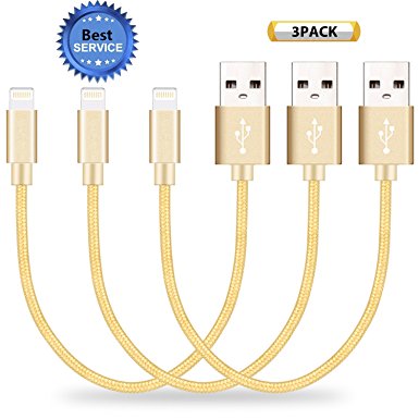 SGIN iPhone Cable, 3Pack 8 inches Short Nylon Braided Cord Lightning Cable Certified to USB Charging Charger for iPhone 7,7 Plus,6S,6,SE,5S,5,iPad,iPod Nano 7 - Gold