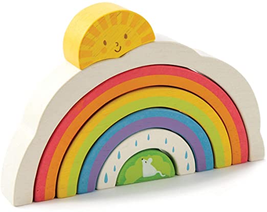 Tender Leaf Toys - Rainbow Tunnel - 7 Pcs Beautiful Wooden Rainbow Stacker - Colorful Rainbow Stacking Toy - Size and Color Recognition - Cognitive Game, Educational Toy