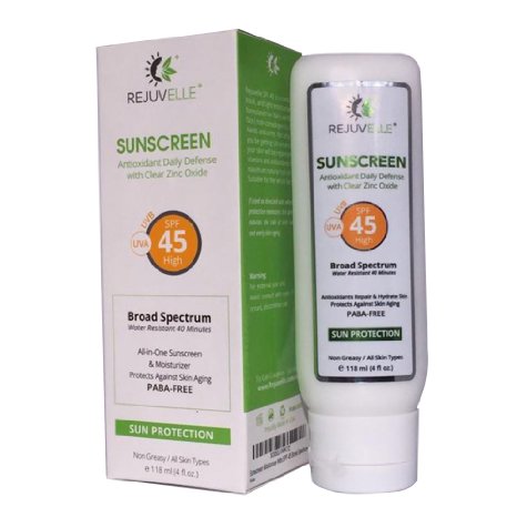 Rejuvelle Sunscreen For Face SPF 45 PABA FREE Clear Mineral Zinc Oxide 4 floz Anti Aging UVA Broad Spectrum Cucumber Aloe Vera Lotion With Vitamin CDE Non Comedogenic Waterproof Sweatproof Mineral OIL FREE