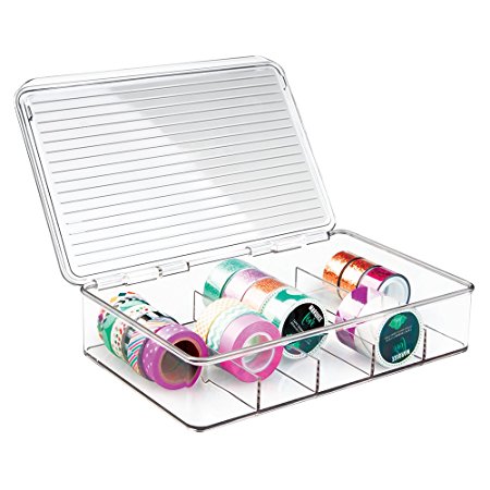 mDesign Storage Box for Craft Supplies - Great Arts and Crafts Organiser With 5 Compartments - Craft Sorting Box Perfect for Glass Beads, Moss Rubber and Cloth Tapes - Transparent