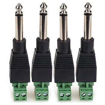NANYI 1/4" Plugs for Speaker Cables, Patch Cables, Snakes - TS Male Mono 1/4 Inch Phono 6.3mm Phone Plug Bulk - 4 Pack (4PCS-Green Welding Free)