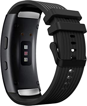 MoKo Band Compatible with Samsung Gear Fit2 Pro SM-R365/Gear Fit2 SM-R360, Soft Silicone Adjustable Striated Watch Strap fits 5.7"-7.48" Wrist, Black