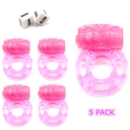 Vibrating Silicone Cock Rings 5 Pack from Blue Lolly Free Sex Game Dice as Bonus
