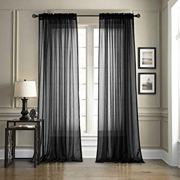 Dreaming Casa 2 Panels Black Sheer Curtains Voile Window Curtain Rod Pocket Panels for Bedroom and Living Room 72" W X 102" L