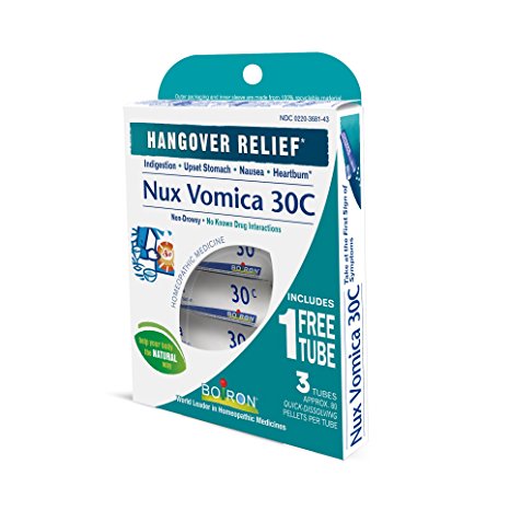 Boiron Nux Vomica 30C Homeopathic Medicine for Hangover Relief (3 Tubes)