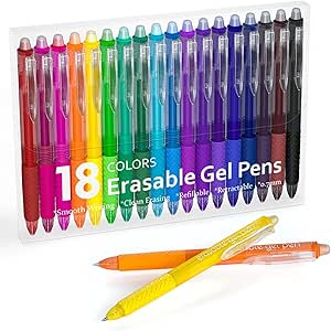 Erasable Gel Pens, 18 Colors Retractable Fine Point Erasable Pens Clicker, Assorted Color Inks, Make Mistakes Disappear for Drawing Writing Planner and Crossword Puzzles