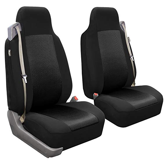 FH Group FB302BLACK102 Black Classic Cloth Front High Back Seat Cover, Set of 2 (Solid Built-in Seatbelt Compatible)