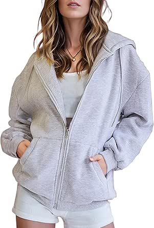 Zeagoo Women's Oversized Zip Up Hoodies Fleece Jacket Casual 2024 Spring Fall Sweatshirts Drawstring Y2K Hoodies Teen Girls