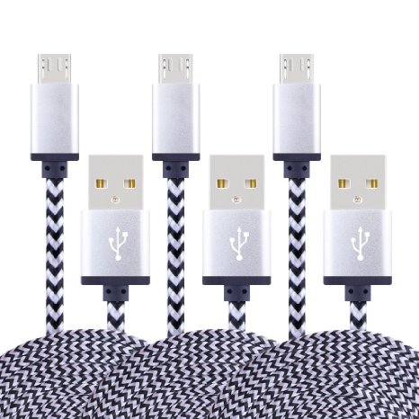 Micro USB Cable, CCLV High Speed [3-Pack] 6FT Premium Nylon Braided USB 2.0 A Male to Micro B Data Sync and Charger Cables for Samsung Galaxy S7, S6, Note 5, HTC, Sony, LG and More Android Phones