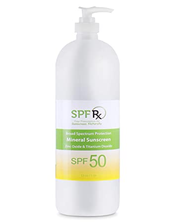 SPF Rx, SPF 50 Mineral Broad Spectrum Sunscreen, with Zinc Oxide and Titanium Dioxide, Waterproof, Sweat-Proof, Performance Sunblock Moisturizer for Face and Body - 1 Quart