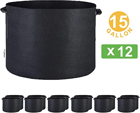 Oppolite 15 Gallon 12-Pack Round Fabric Fabric Aeration Pots Container for Nursery Garden and Planting Grow (15 Gallon/12 Pack)