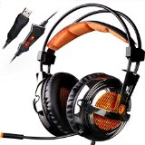 SADES A6 Magic Crystal Stereo 71 Surround Sound Professional USB Vibration Wired Mic Over-Ear Gaming Headset Volume Control Breathing LED Lights Headphone for PC Gamers BlackYellow