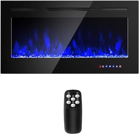 COSTWAY 40-Inch Electric Fireplace, 750W/1500W Wall Recessed and Mounted Fireplace Insert with Remote Control, 9 Flame Colors, 5 Brightness Settings, 8 H Timer, Fireplace Heater for Indoor Use