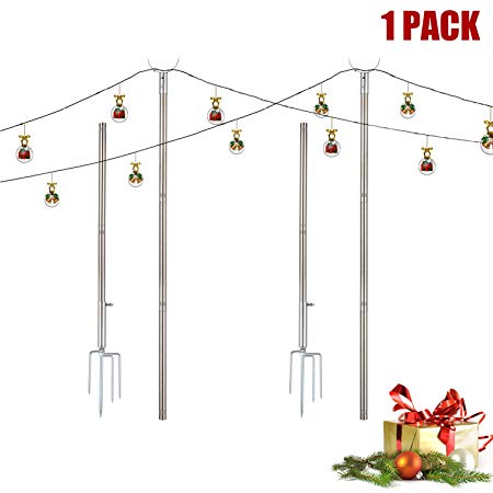 Outdoor Light Poles for Lightweight String Lights, 9 FT Stainless Steel Strong Wind Resistant, LED Solar Hanging Bulbs for Patio, Backyard, Garden, Christmas Light Pole (2 Poles, 1 Pack)