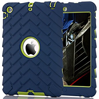 iPad mini 1 Case, iPad mini 2 Case, iPad mini 3 Case. HOcase Ruggedized Series - Heavy Duty High Impact Resistant Dual Layer Rugged Shockproof Protective Case Cover - Navy Blue Fluorescent Green
