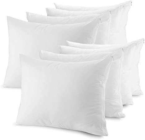 Mastertex Pillow Protectors Zippered Cases, Poly Cotton Pillow Covers Hypoallergenic, Breathable and Quiet (No Pillow Included) (Queen Set of 8, White)