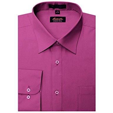 Amanti Men's Cotton Dress Shirt Long Sleeve Button Classic Collar Fit Solid Color Size