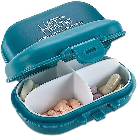 Daily Pill Organizer - (Pack of 2) Small AM PM Pill Organizer - Cute 4 Compartment Pill Organizer 2 Times a Day Case Box