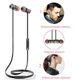 Bluetooth Headset Wireless Neckband Bluetooth Headset Sweatproof V41 APT-X Noise Reducing Headphones Earphones with Microphone and Stereo for Sport Running with Magnetic Attraction for iPhone-Black