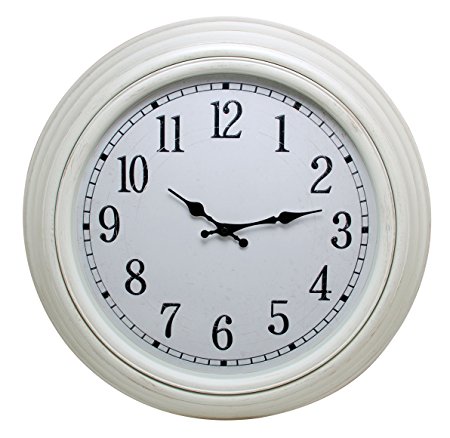 Kiera Grace Emerson Round Wall Clock, 20-Inch, 2-Inch Deep, Weathered White