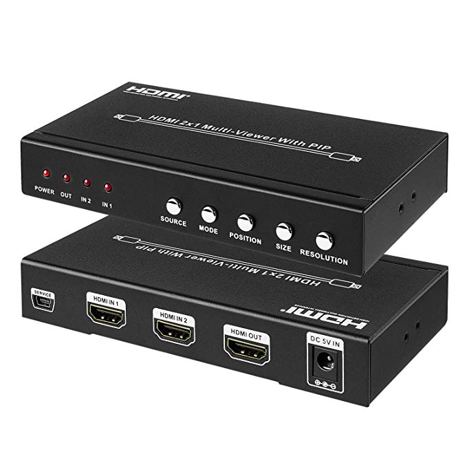 TNP HDMI 2x1 Multi-Viewer Switch Seamless Switcher w/PIP Function Support HDMI 1.3a Full HD 1080P IR Remote Control Scaler up/Down 4 Picture Mode 2 Input 1 Output