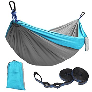 Kootek Double Camping Hammock Portable Indoor Outdoor Tree Hammock with 2 Adjustable Hanging Straps, Lightweight Nylon Parachute Hammocks for Backpacking, Travel, Beach, Backyard, Hiking