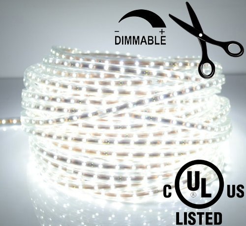 LEDJump® Bright Pure White Dimmable Linkable 300SMD LED Tape Ribbon Flexible Strip Lights 16.4 Ft 12v,3M Adhesive Back, Energy Saving Low Voltage Certify, 180 Degree Angel View Balance, Party Concert Home Decor Landscape Auto Under Cabinets lights for hallways stairs trails windows hotels decoration use Theaters clubs shopping malls festivals, UL CERTIFIED COMPLIANCE
