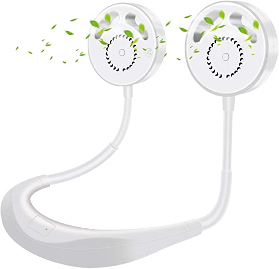 Portable Neck Fan, KOFOHO Bladeless Fan USB Rechargeable Battery Operated Fan Hanging Around Neck Fans Hands Free for Indoor Outdoor Working Sports, Strong Airflow Quiet Operation Personal Wearable Neckband Fan(White)