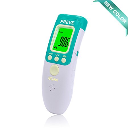 PREVE Non Contact Infrared Forehead Thermometer for Babies Children Adults Medical Accurate Fever Alarm No Touch (Green)