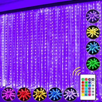 Curtain String Light, Window Curtain Lights 16 Color 4 Modes Shows with Remote & Timer, 300 RGB USB Powered Waterproof Fairy Twinkle Lights for Wedding Party Garden Bedroom Outdoor Wall Decoration