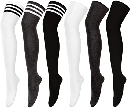 Dimore Womens Thigh High Socks Over the Knee High Striped Stocking Leg Warmer Long Socks for Daily Wear Cosplay Kawaii Socks