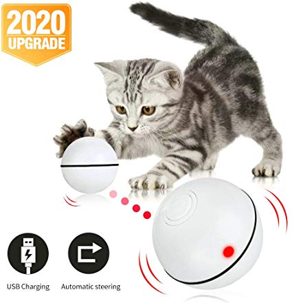 KINOEE Interactive Cat Toys Ball, Smart Automatic Rolling Kitten Toys, USB Rechargeable Motion Ball   Spinning Led Light with Timer Function, The Best Entertainment Exercise Gift for Your Kitty