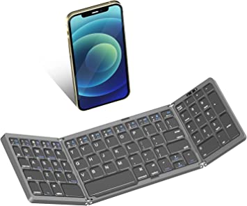 Foldable Bluetooth Keyboard with Numeric Key, Gimibox Pocket Size Bluetooth 5.1 Keyboard for Android, Windows, PC, Tablet, Type-C Rechargeable Li-ion Battery-Dark Gray (Numeric Key)