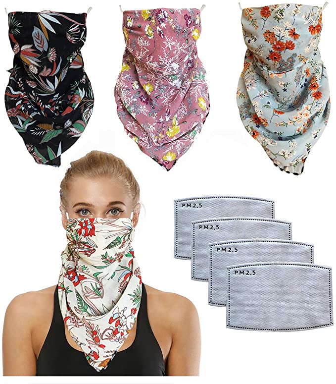 2 or 4 or 6 Packs Women Face Scarf Chiffon Mask Anti Dust Face Covers with Filters Reusable Sun Protection