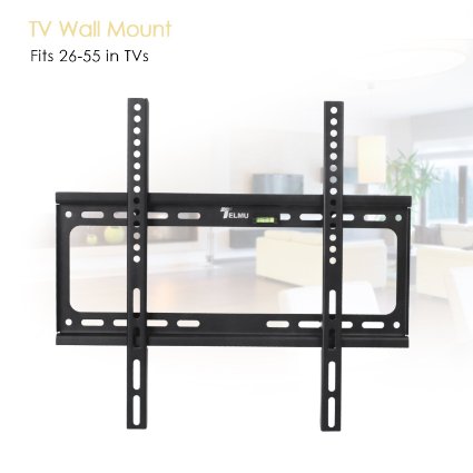 Telmu TV Wall Mount TV Bracket Stand with Shelf for 26-55" Flat Screens TV, LED/LCD Plasma TV, Fits up to VESA 400*400mm, Flush 1" Profile, 2.0mm Thickness, 5 Ft Hdmi Cable