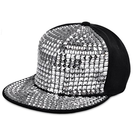 Vbiger Pyramid Plastic Studs Bling Flat Hip Hop Cap Rivet Spikes Hat Rock Punk