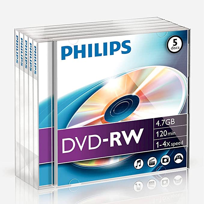 Philips PHOV-RW4754JC Blank DVD-RW Media Box 5 Pieces, Packaging May Vary