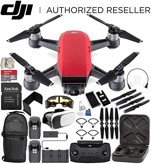 DJI Spark Portable Mini Drone Quadcopter Fly More Combo Everything You Need Bundle (Lava Red)