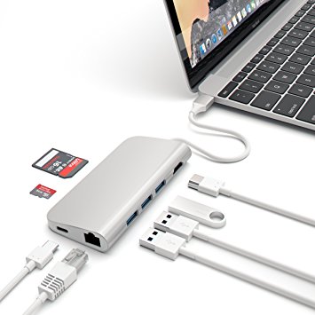 Satechi Aluminum Multi-Port Adapter 4K HDMI (30Hz), Type-C Pass Through, Ethernet, SD/Micro Card Reader, and 3 USB 3.0 Ports