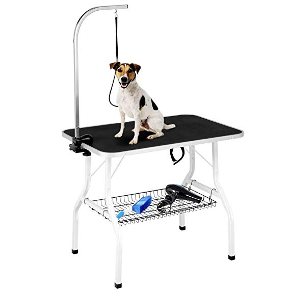 Yaheetech Pet Dog/Cat Grooming Table Foldable Height Adjustable - 36" Drying Table w/Arm/Noose/Mesh Tray Maximum Capacity Up to 220lbs Black