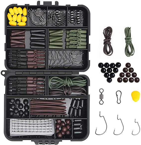 Vicloon 272 Pcs Carp Fishing Tackle in Box, Fishing Accessories Kit Including Fishing Hooks, Safety Clips Hooks, Fishing Line Beads, Boilie Stops, Corn, Tubing and other Accessories