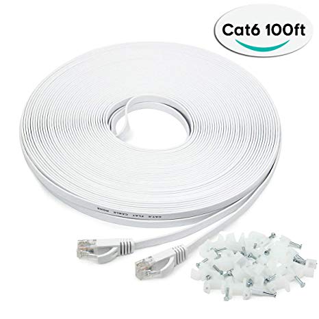 Long Ethernet Cable 30m, CAT.6 100ft Network Cable, Flat Network Cable RJ45 Smilatte High Speed 10/100/1000Mbit/s Patch cable compatible with CAT.5 CAT.5e CAT.7