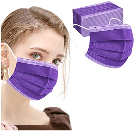 Disposable Macks Breathable Anti Dust Proof 3 Layer Safety Shields For Women and Men,Purple 50 Pack