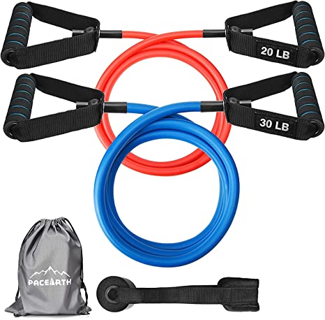 PACEARTH Resistance Bands Set with Handles 59 inches Longer Exercise Bands with Upgraded Door Anchor and Waterproof Carry Bag Training Tubes for Physical Therapy, Resistance Training, Home Workouts