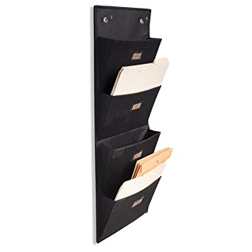 Wallniture Archivo Hanging File Folder Holder - Document Organizer with Label Tabs 4-Sectional Canvas Black (1)