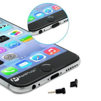 The #1 Rated Dust Plug Set for iPhone 6, 6s, 6s Plus - 5 Pairs of Low Profile Anti Dust Plugs - Protect Your Cell Phone From Dust, Lint & Splashes Without a Bulky Case (Black)