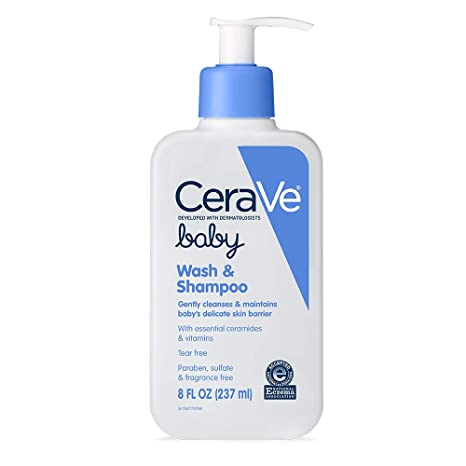 CeraVe Baby Wash & Shampoo | Fragrance, Paraben, & Sulfate Free Shampoo for Tear-Free Baby Bath Time | 8 Ounce