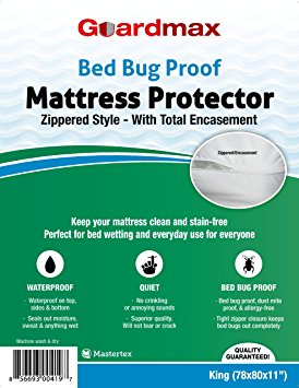 Guardmax - Bedbug Proof/Waterproof Mattress Protector Cover - Zippered Style - Quiet! - King Size (78"x80"x11")